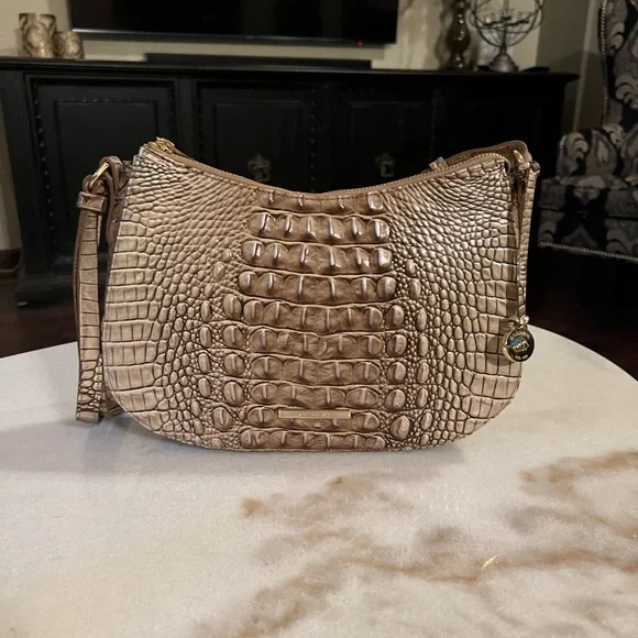 New Brahmin Cream and Coffee Embossed Genuine Leather Brand New Shoulder Bag